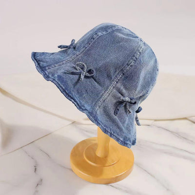 Bow Trim Denim Hat - Aesthetic Haven