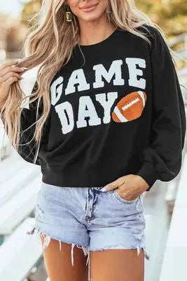 GAME DAY Round Neck Long Sleeve Sweatshirt - Aesthetic Haven