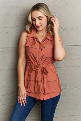 Ninexis Follow The Light Sleeveless Collared Button Down Top - Aesthetic Haven