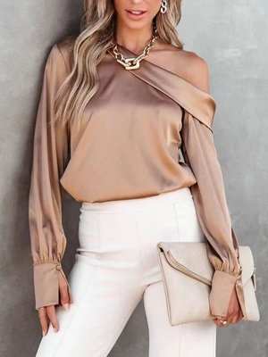 One Shoulder Long Sleeve Blouse - Aesthetic Haven