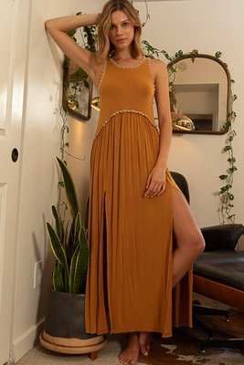 POL Sleeveless Back Zipper Front Slit Maxi Dress - Aesthetic Haven