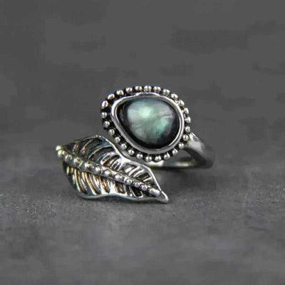 Alloy Moonstone Leaf Bypass Ring - Aesthetic Haven