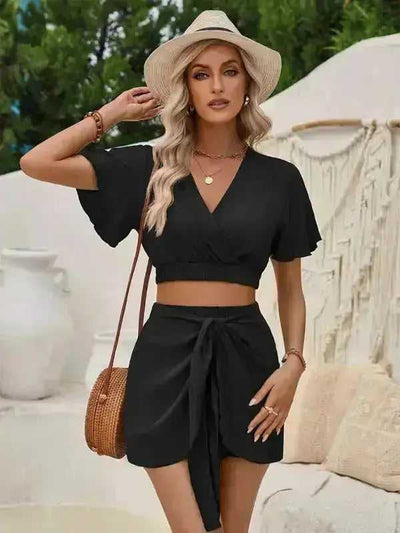 Casual lace - up suit two - piece - short set for women - Aesthetic Haven