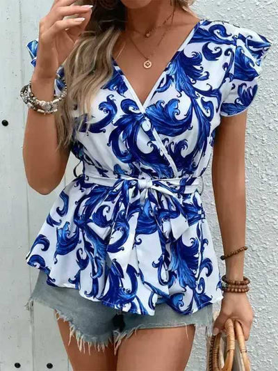 Casual Printed Wrap Ethnic Women's Shirt - Aesthetic Haven