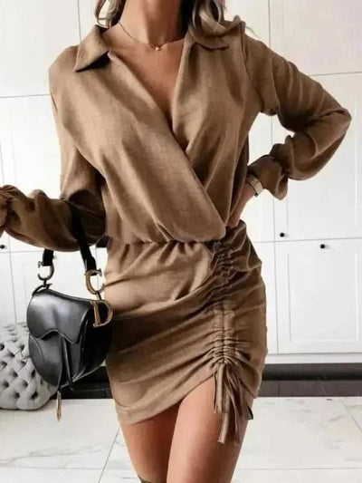 Drawstring Long Sleeve Mini Dress - Aesthetic Haven