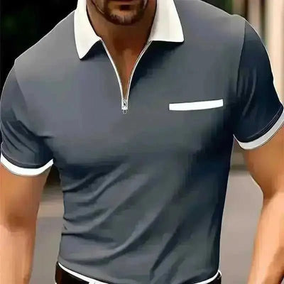 European And American Men's 3D Printed Zipper Short Sleeve Solid Color POLO Top T - shirt - Aesthetic Haven