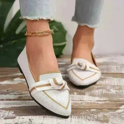 Fashion Pointed Toe Bow Flat Shoes For Women Lying Woven Slip - on Breathable Shoes Summer - Aesthetic Haven