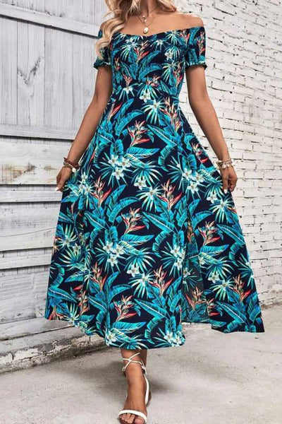 Floral Off - Shoulder Slit Dress - Aesthetic Haven