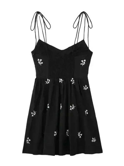 Flower dress - suspender embroidered waist - Aesthetic Haven