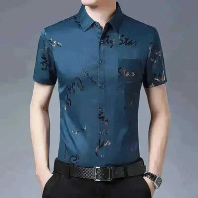 Ice Silk Non - ironing Men's Fashion Short - sleeved Shirt Lapel - Aesthetic Haven