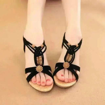 Korean Style Ladies Flat Wedge Sandals - Aesthetic Haven