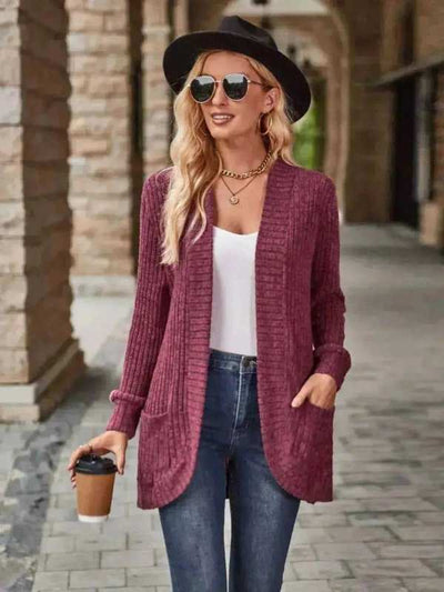 Open Front Cardigan with Pockets - Aesthetic Haven