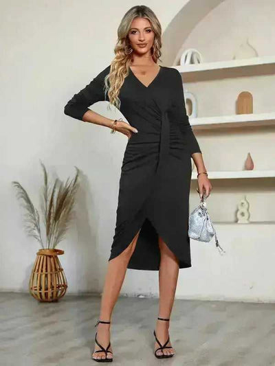 V - Neck Long Sleeve dress - for women - Aesthetic Haven